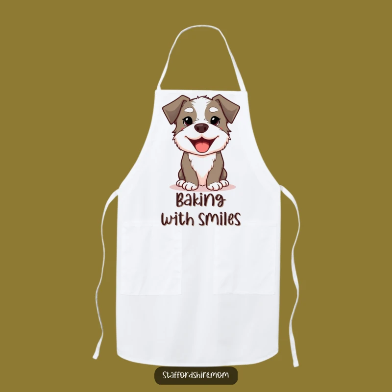 Funny Kawaii Staffordshire Dog Apron: Cook Up Smiles With a Happy Dog!