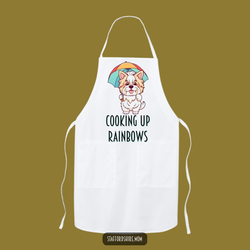 Funny Staffordshire Apron: Wave Friendly, Rainbow Umbrella, Kitchen Gift