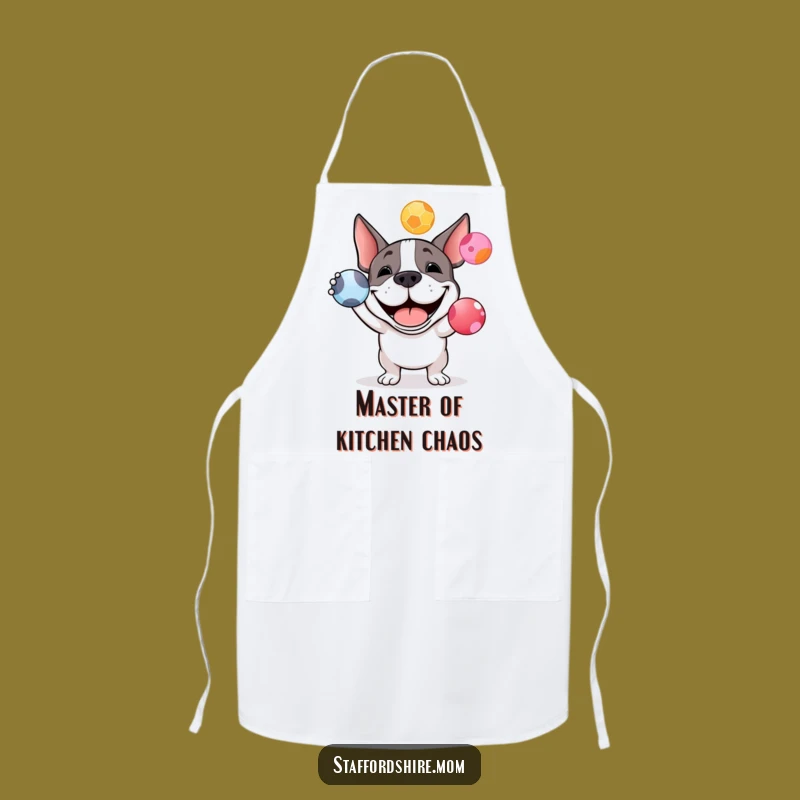 Funny Staffy Juggling Apron: Cook with Canine Comedy and Flair