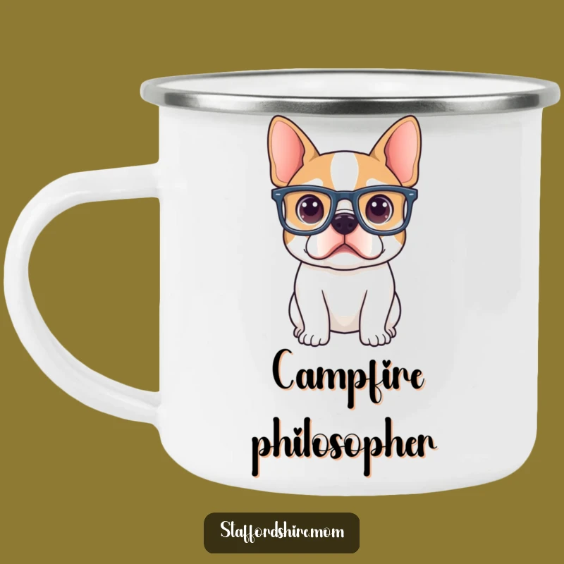 Funny Curious Staffy Camping Mug: Outdoor Intellect, Hilarious Dog Gift