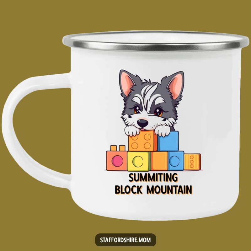Durable Funny Staffy Blocks Camping Mug: Adventure with Pups, A Great Funny Outdoor Gift!