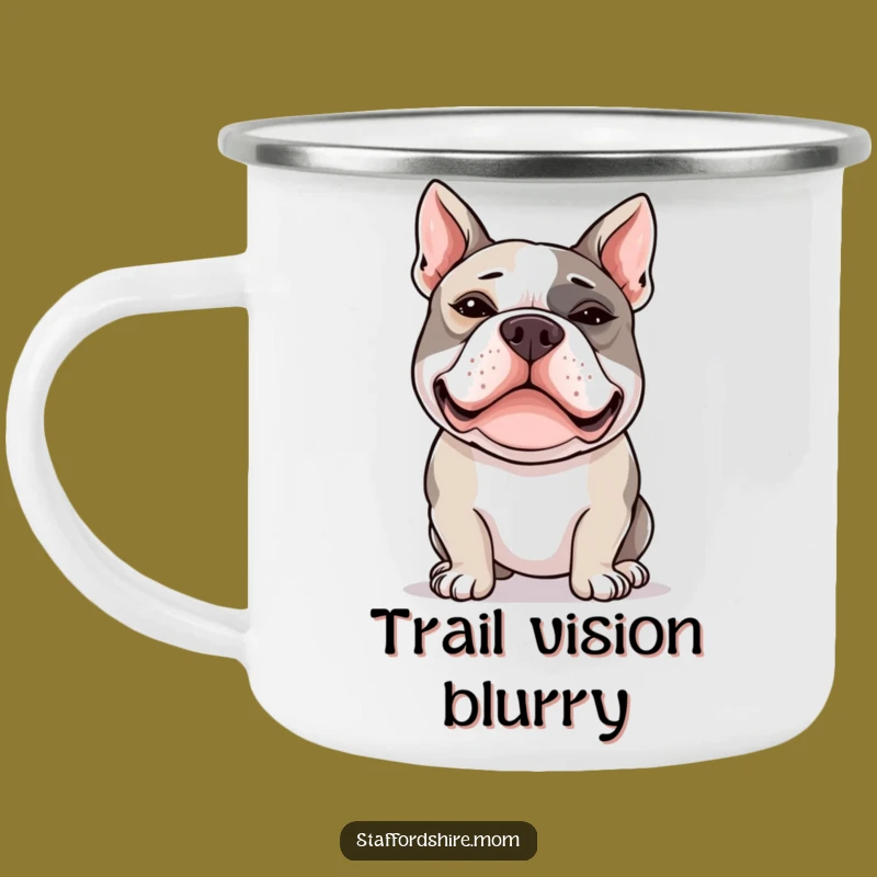 Funny Cross-Eyed Staffy Camping Mug: Adventure Brews with Silly Staffordshire Bull Terrier Fun