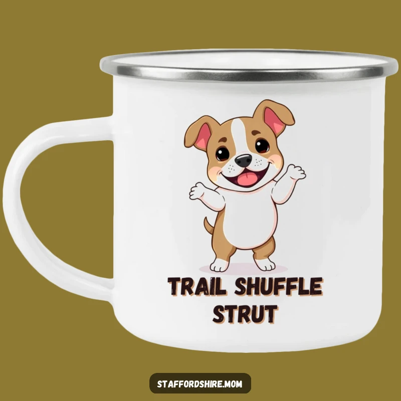 Funny Dog Dance Camping Mug - Staffy Floppy Ears Outdoor Adventure Gift
