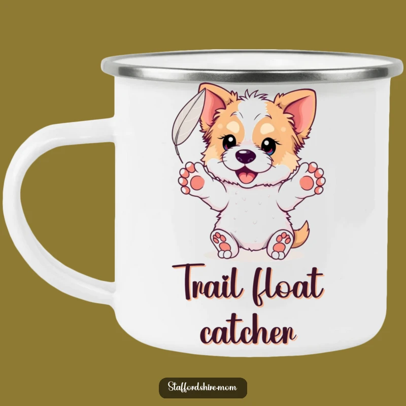 Funny Graceful Staffordshire Camping Mug - Catching Feather Outdoors, Serene Adventures!
