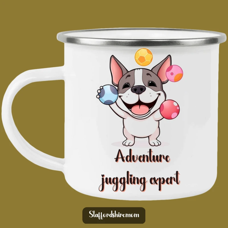 Funny Staffy Juggling Camping Mug: Your Hilarious Companion for Outdoor Fun
