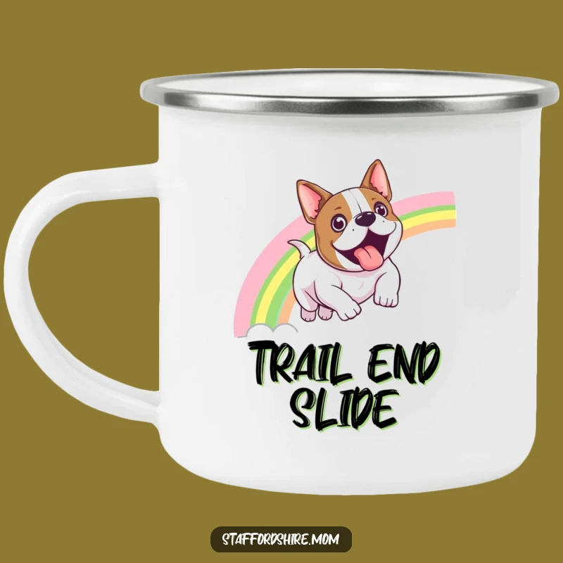 Funny Staffy Rainbow Slide Camping Mug - Adventure Dog Gift