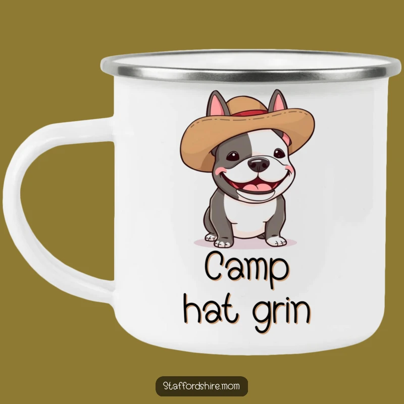 Funny Staffy Silly Hat Camping Mug - Outdoor Humor Dog Gift