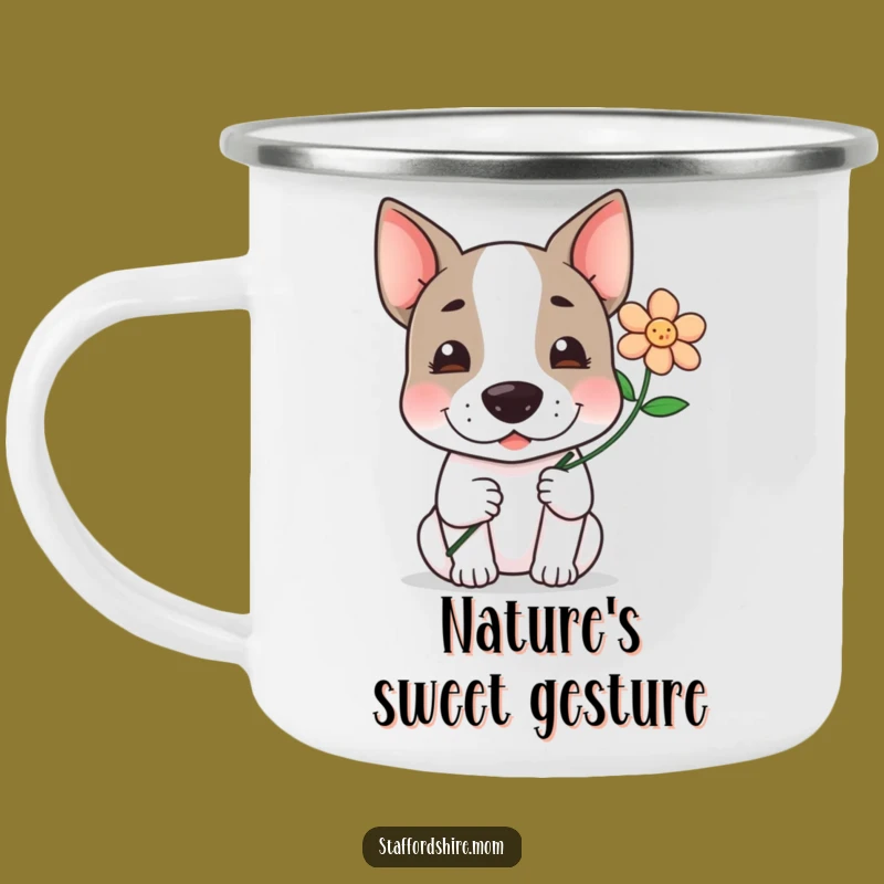 Funny Kawaii Staffy Camping Mug: Outdoor Sweetness, Hilarious Dog Gift