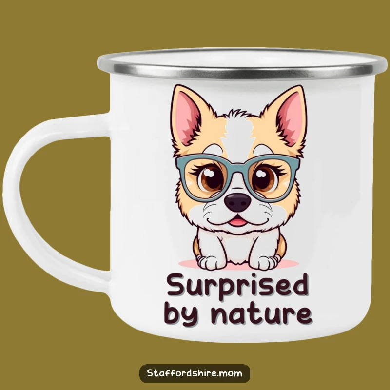 Funny Kawaii Staffy Glasses Camping Mug: Surprised Dog for Quirky Adventures!