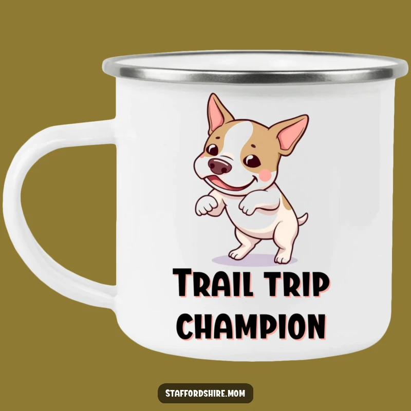 Funny Staffy Tripping Camping Mug - Outdoor Adventure Dog Gift