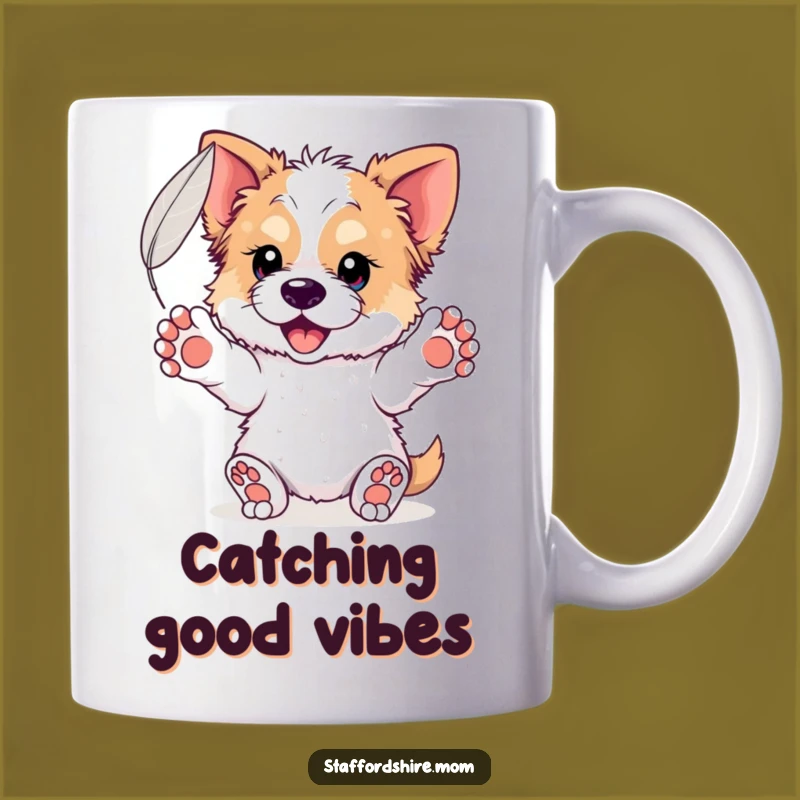 Funny Graceful Staffordshire Mug - Catching Feather, Gentle Paw Gift!