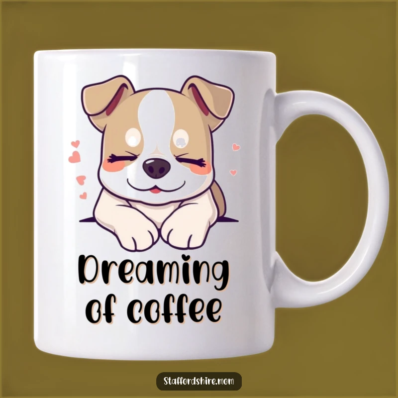 Funny Sleepy Staffy Mug, Dreaming Dog Gift, Adorable Peaceful Pet Lover Cup