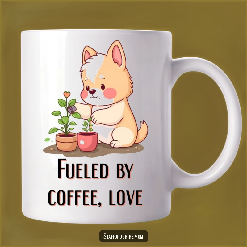 Funny Staffordshire Mug: Rosy Cheeks Watering Plant, Gardener's Gift