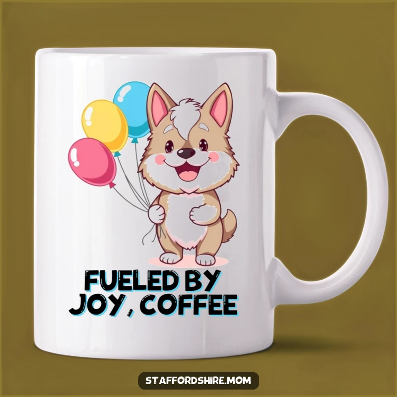 Funny Staffordshire Balloon Grin Mug - Cheerful Dog Gift for Celebrations