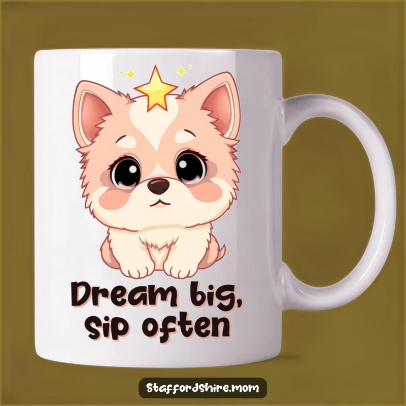 Funny Staffordshire Mug: Wide-Eyed Dog Gazing at Star, Dreamer's Gift