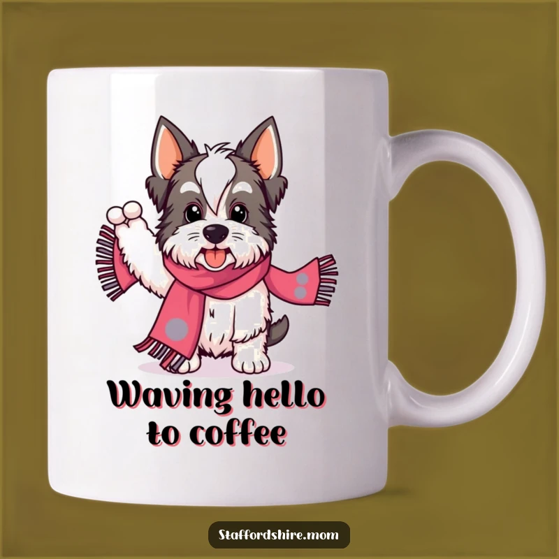 Funny Staffordshire Scarf Wave Mug - Enthusiastic Dog Gift for Fans