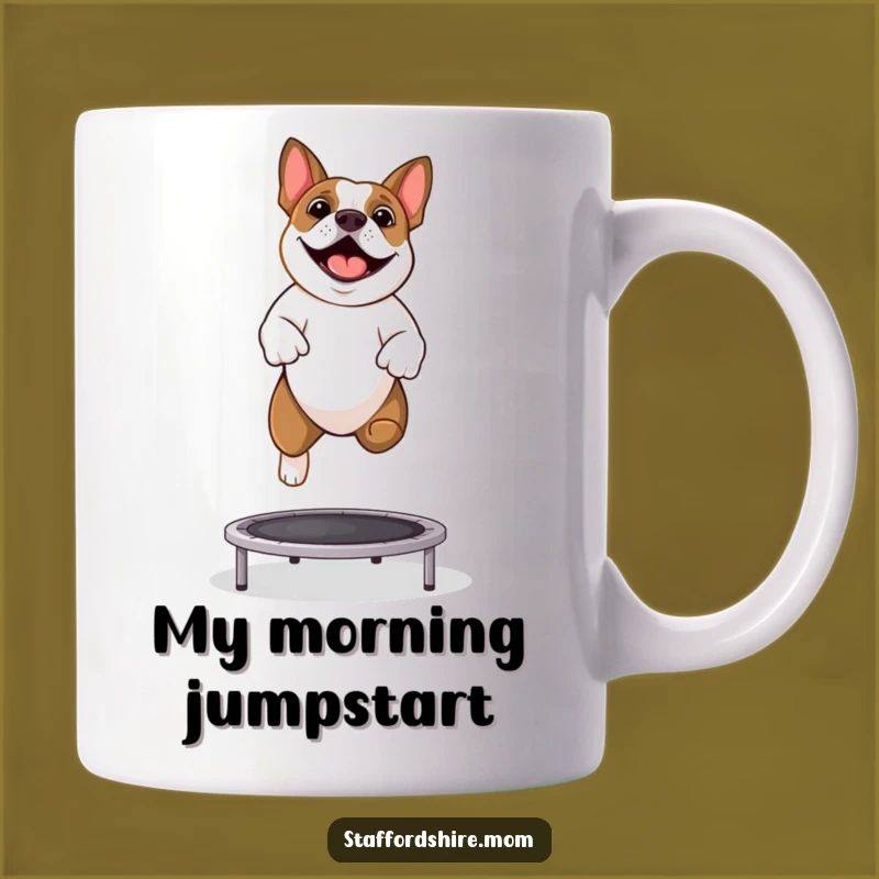 Funny Staffordshire Bull Terrier Trampoline Jump Mug - Hilarious Dog Lover Gift Idea