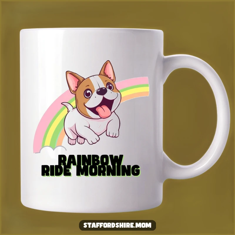 Funny Staffy Rainbow Slide Mug - Exhilarated Dog Lover Gift