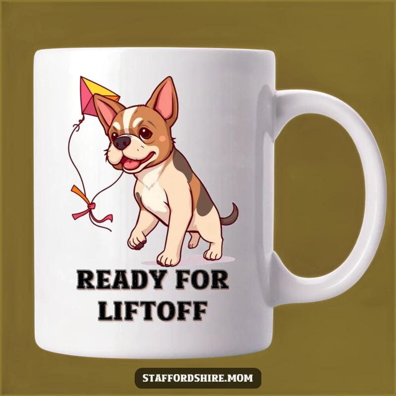 Funny Determined Staffy Mug, Kite-Flying Dog Gift, Ambitious Pet Lover Cup