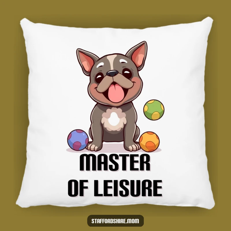 Cozy Funny Staffy Juggling Pillow: Staffy's Playful Prowess, Perfect Humorous Gift Accent