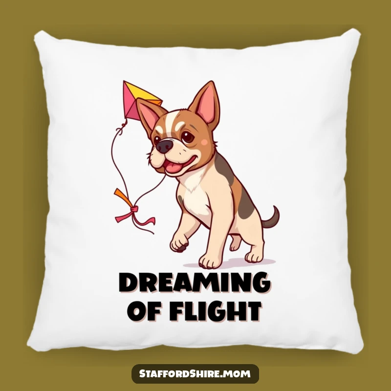 Funny Determined Staffy Pillow, Cozy Kite-Flying Dog Cushion, Ambitious Gift Decor