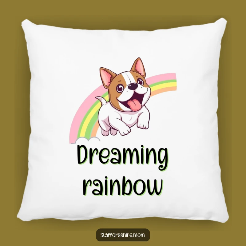 Funny Staffy Rainbow Slide Pillow - Cozy & Magical Dog Cushion