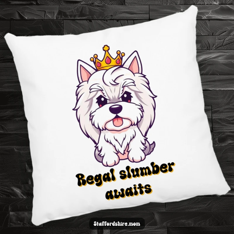 Funny Royal Staffy pillow featuring a dog wearing a crown, offering comfort and regal charm.