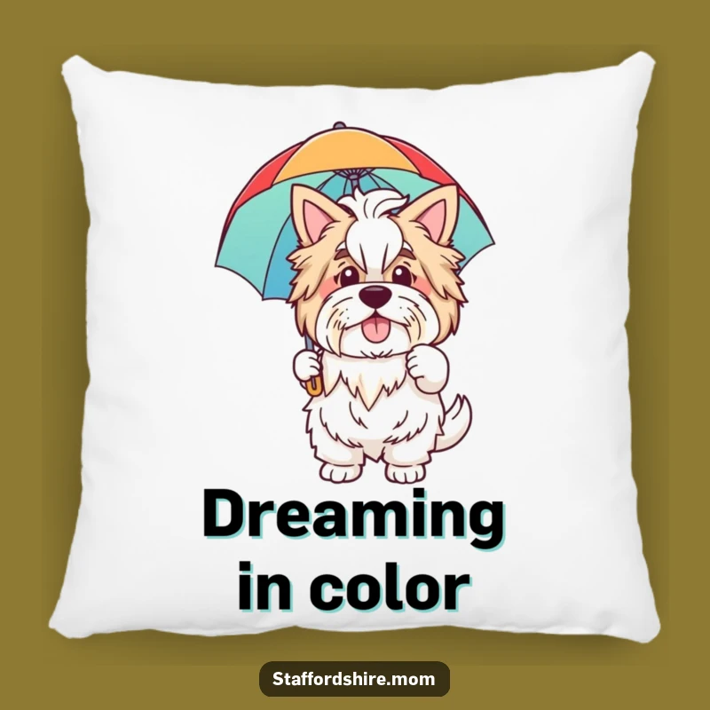 Funny Staffordshire Pillow: Friendly Wave Home, Rainbow Umbrella Comfort Gift