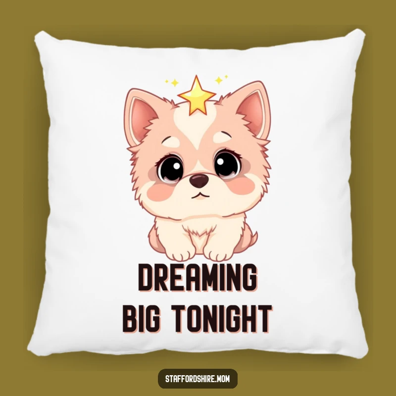 Funny Staffordshire Pillow: Wide Eyes Admiring Star, Dreamy Comfort Gift