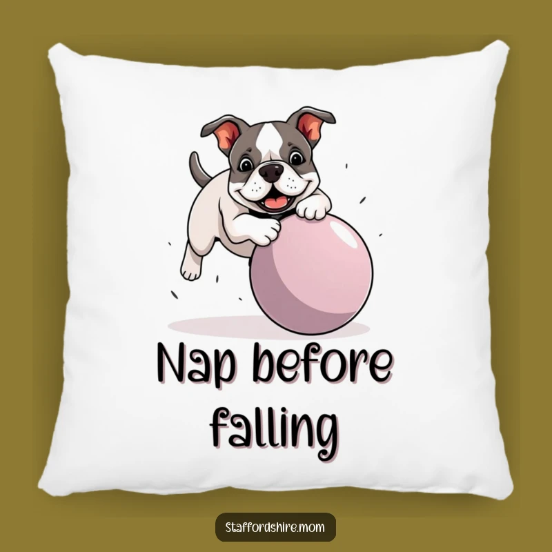 Funny Staffy Ball Trip Pillow - Bull Terrier Comfy Mishap Cushion Gift