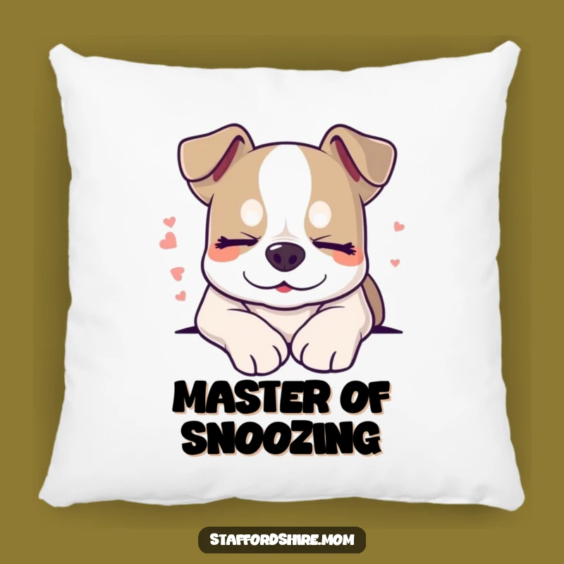 Funny Sleepy Staffy Pillow, Cozy Dreaming Dog Cushion, Peaceful Gift Decor