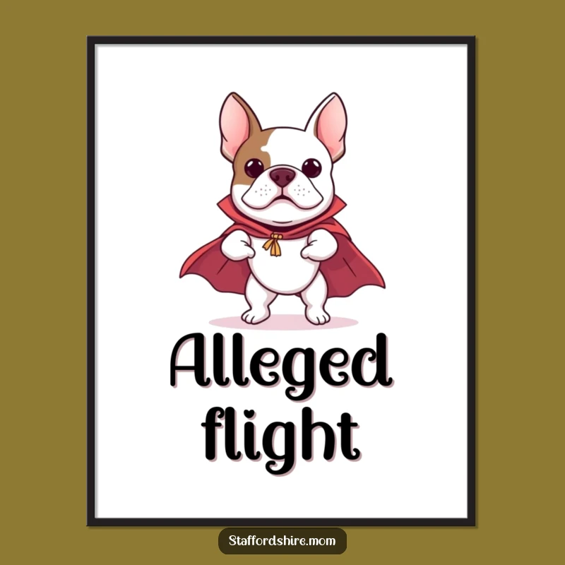 Funny Flying Staffy Art Print - Super Bull Terrier Cape Decor Gift