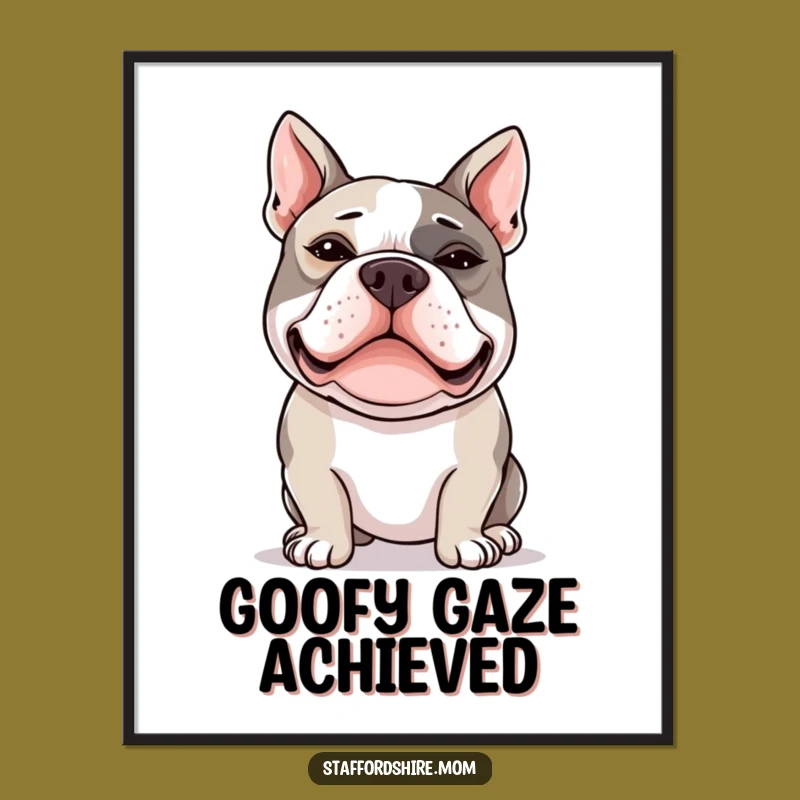 Funny Cross-Eyed Staffy Digital Art: Instant Silly Decor for Dog Lovers