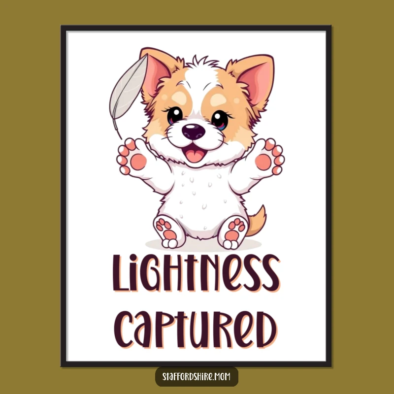 Funny Graceful Staffordshire Digital Art - Catching Feather, Serene Instant Decor!