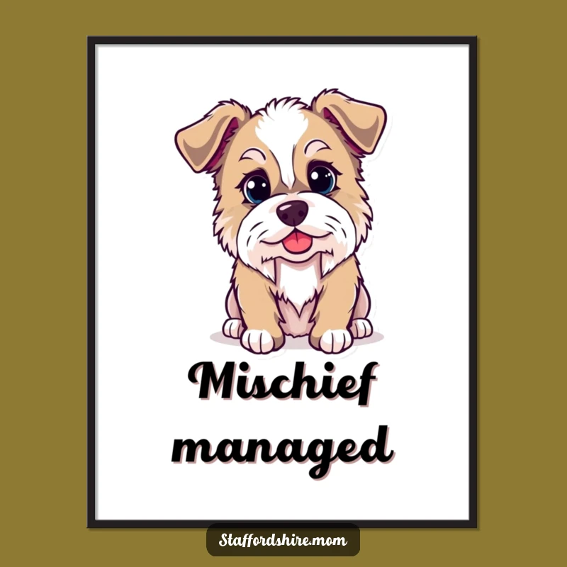Funny Kawaii Staffordshire Dog Digital Art - Mischievous Pup for Instant Joy