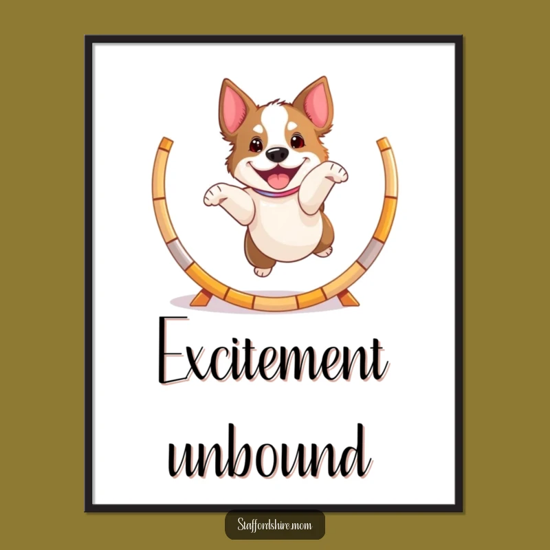 Funny Playful Staffy Digital Art, Jumping Dog Print, Instant Download Gift