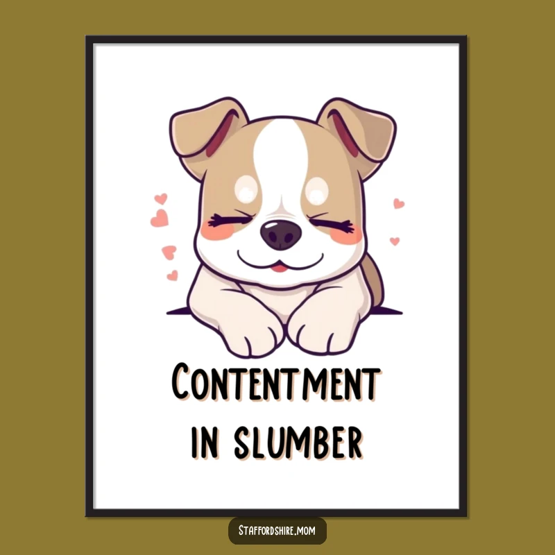 Funny Sleepy Staffy Digital Art, Dreaming Dog Print, Instant Download Gift