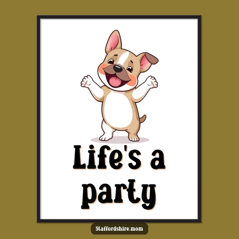 Funny Staffy Jig Digital Art: Staffordshire Terrier's Happy Dance, Printable Gift