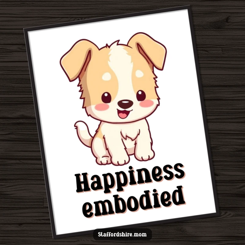 Funny Kawaii Staffordshire Digital Art: A digital illustration of a happy dog with floppy ears wagging its tail, full of charm.