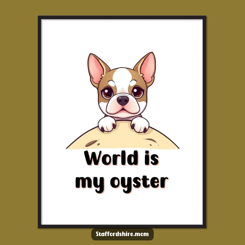 Funny Staffordshire Terrier Digital Art: Peeking Pup Wall Decor, Instant Dog Gift