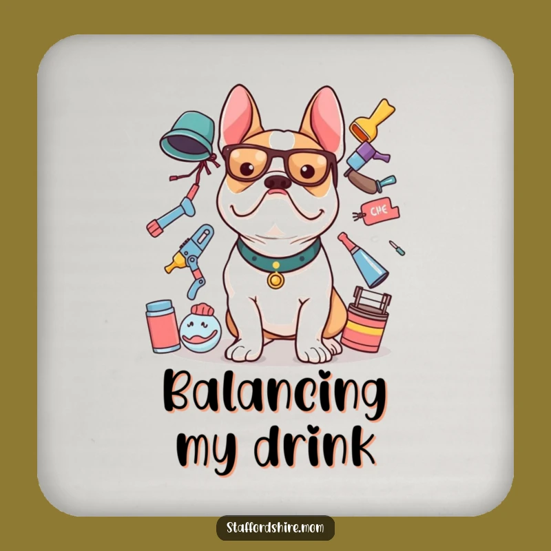 Funny Staffy Balance Coaster: Protect Surfaces with Staffordshire Bull Terrier Humor