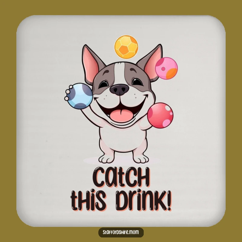 Funny Staffy Juggling Coaster: Protect Surfaces with Playful Doggy Charm