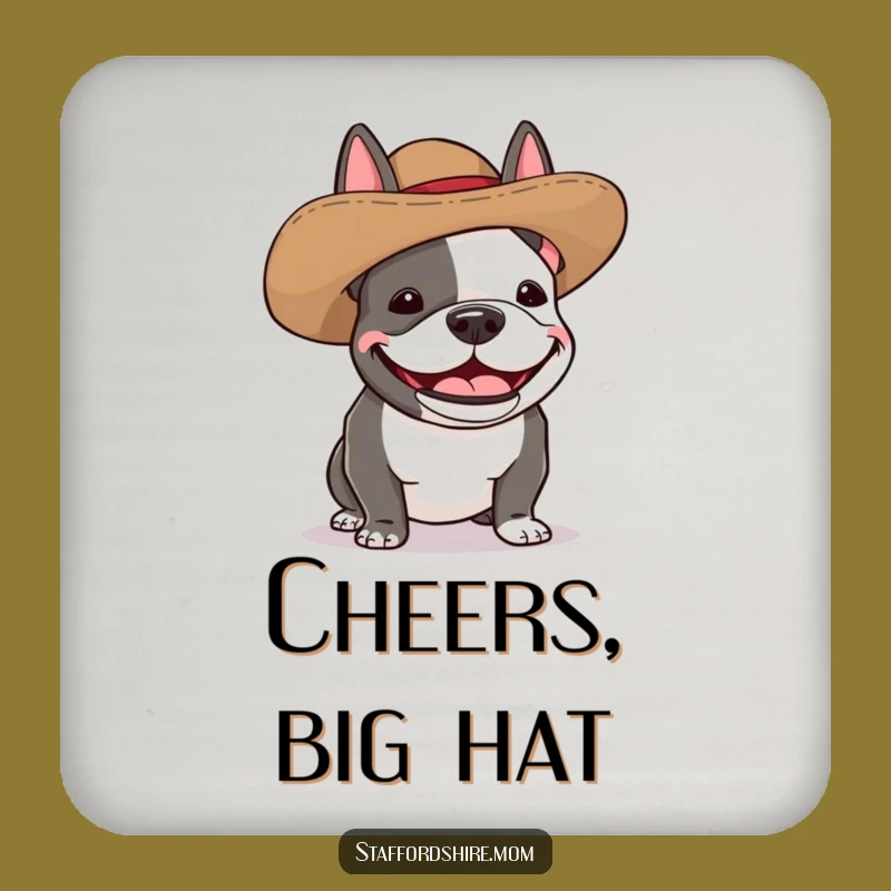 Funny Staffy Silly Hat Coaster - Protect Surfaces Dog Gift