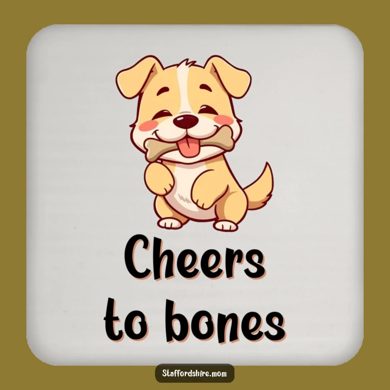 Funny Dog Coasters: Broad-chested pup wiggles with bone, protect surfaces humorously, gift.