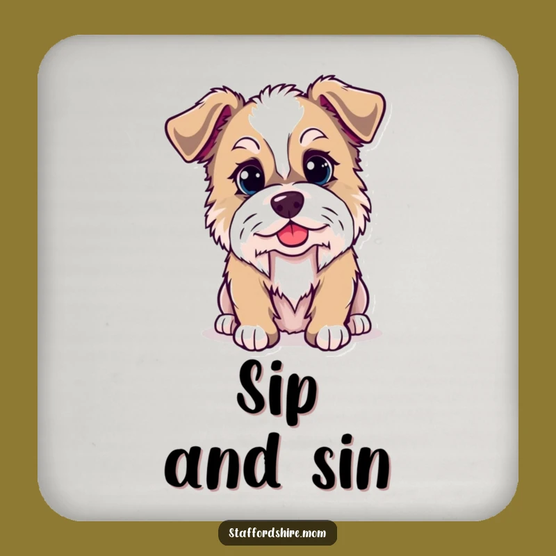 Funny Kawaii Staffordshire Dog Coaster - Protect Surfaces with Mischief