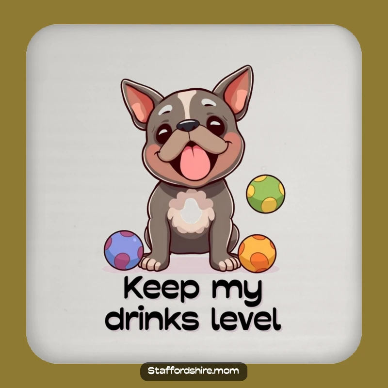 Funny Staffy Juggling Coasters: Protect Surfaces with a Talented Dog, Unique Gift