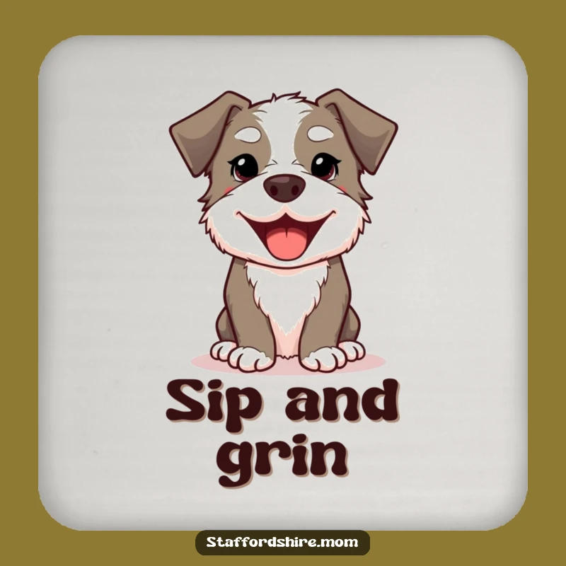 Funny Kawaii Staffordshire Dog Coaster: Protect Surfaces With a Happy Smile