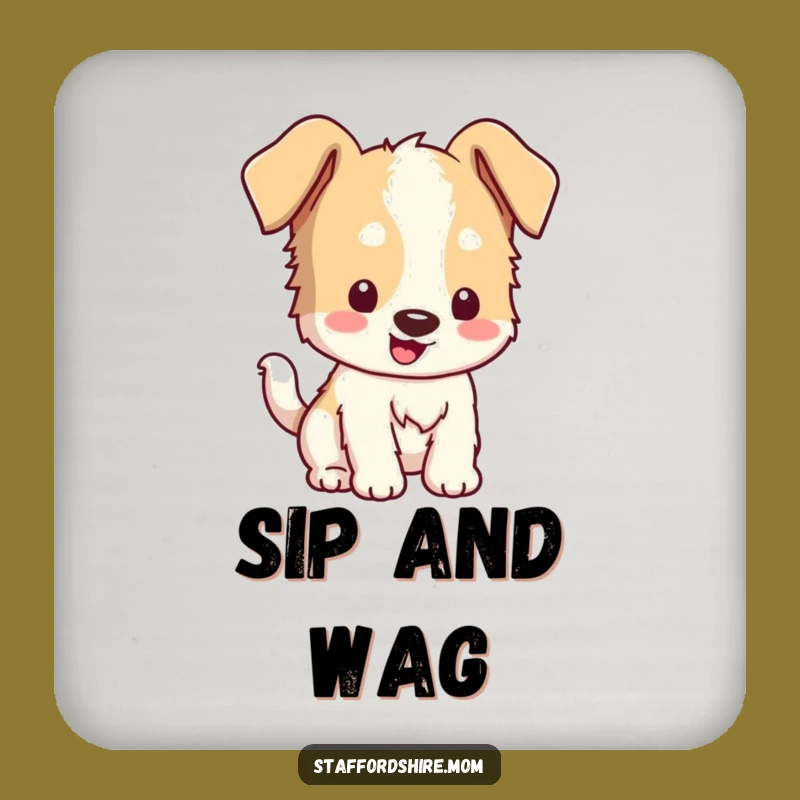 Funny Kawaii Staffordshire Coaster - Floppy Ears Wagging Tail Protection, Cute Decor!
