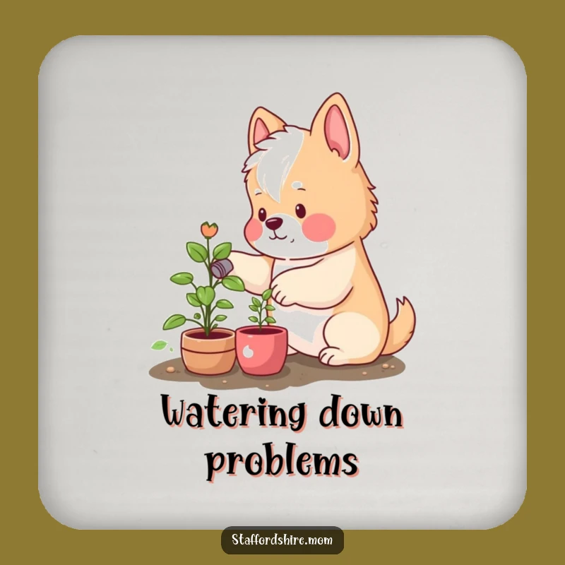 Funny Staffordshire Coaster: Rosy Cheeks Watering Plant, Garden Decor Gift