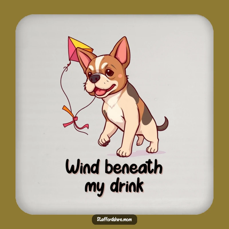 Funny Determined Staffy Coaster, Kite-Flying Dog Saver, Ambitious Gift Accessory